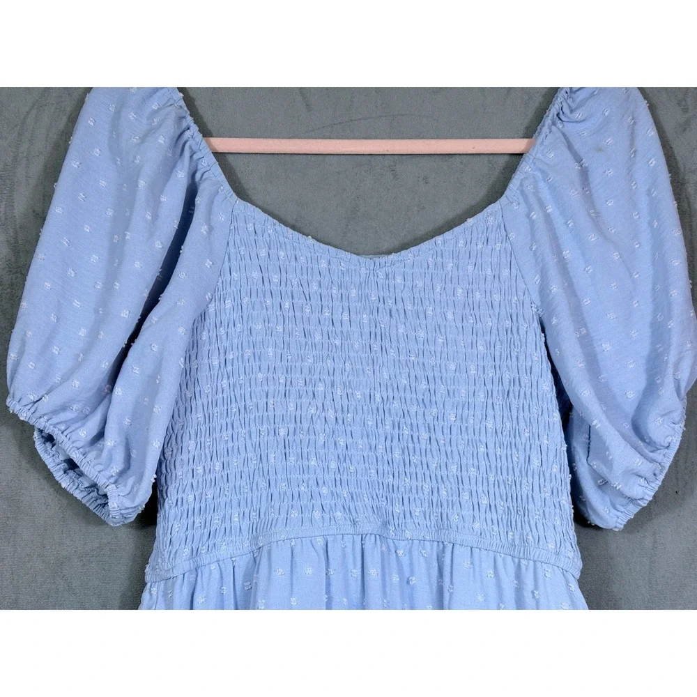 Womens Maxi Dress Blue Smocked Puff Sleeves Tiered Dress Cottagecore S NWT - Picture 12 of 16